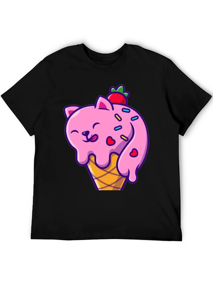 Camiseta Negra con Diseño de Gato Helado