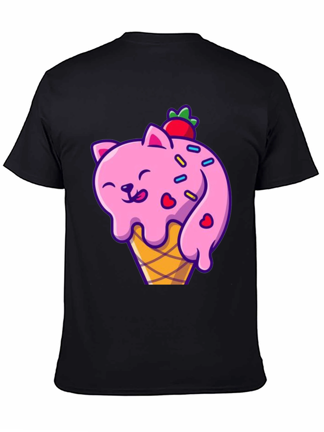 Camiseta Negra con Diseño de Gato Helado