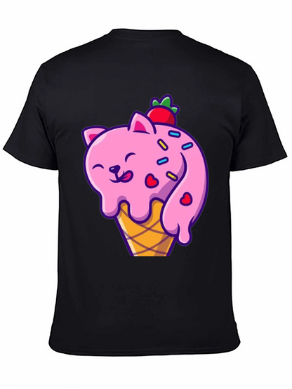 Camiseta Negra con Diseño de Gato Helado