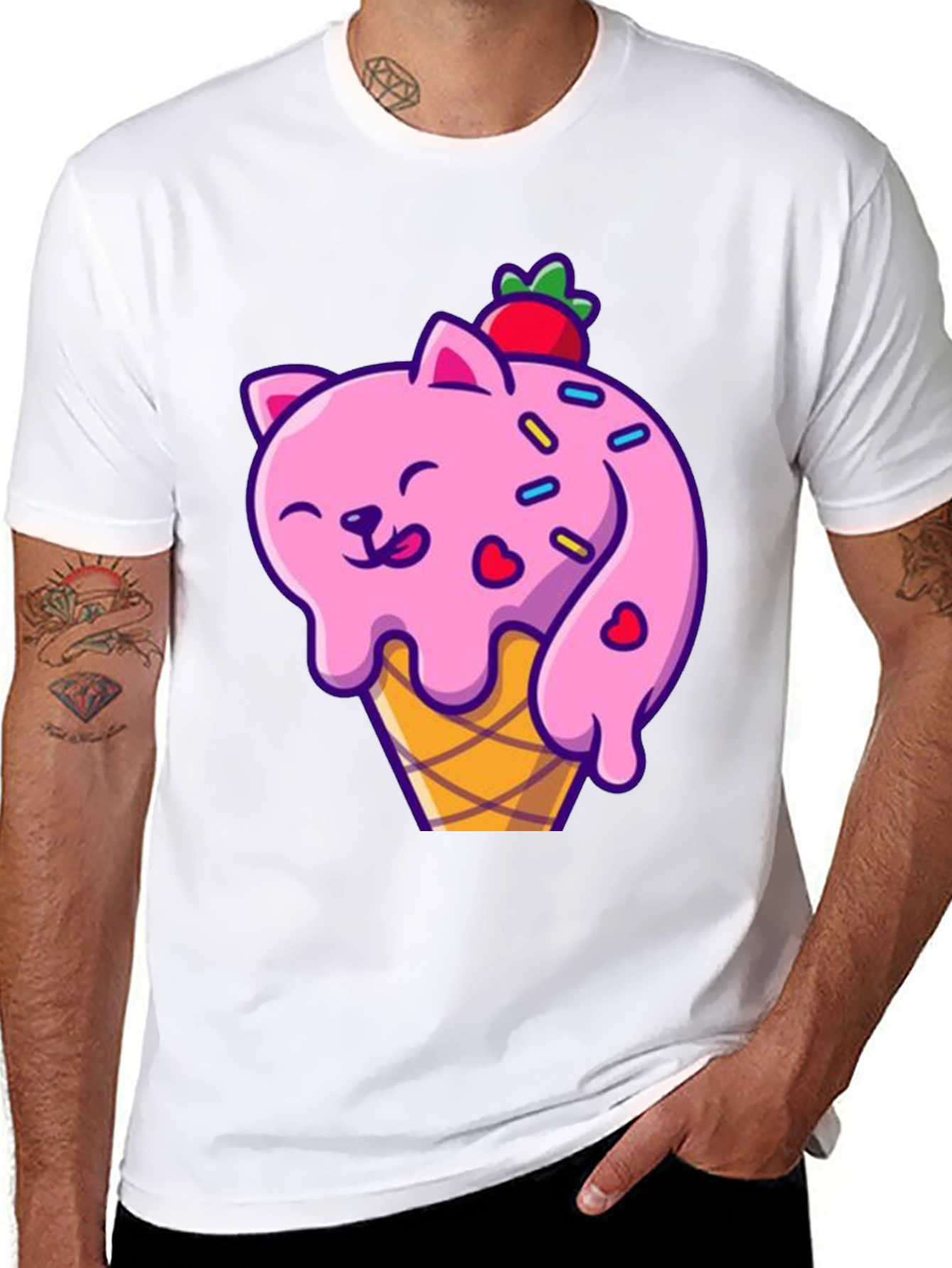 Camiseta Negra con Diseño de Gato Helado