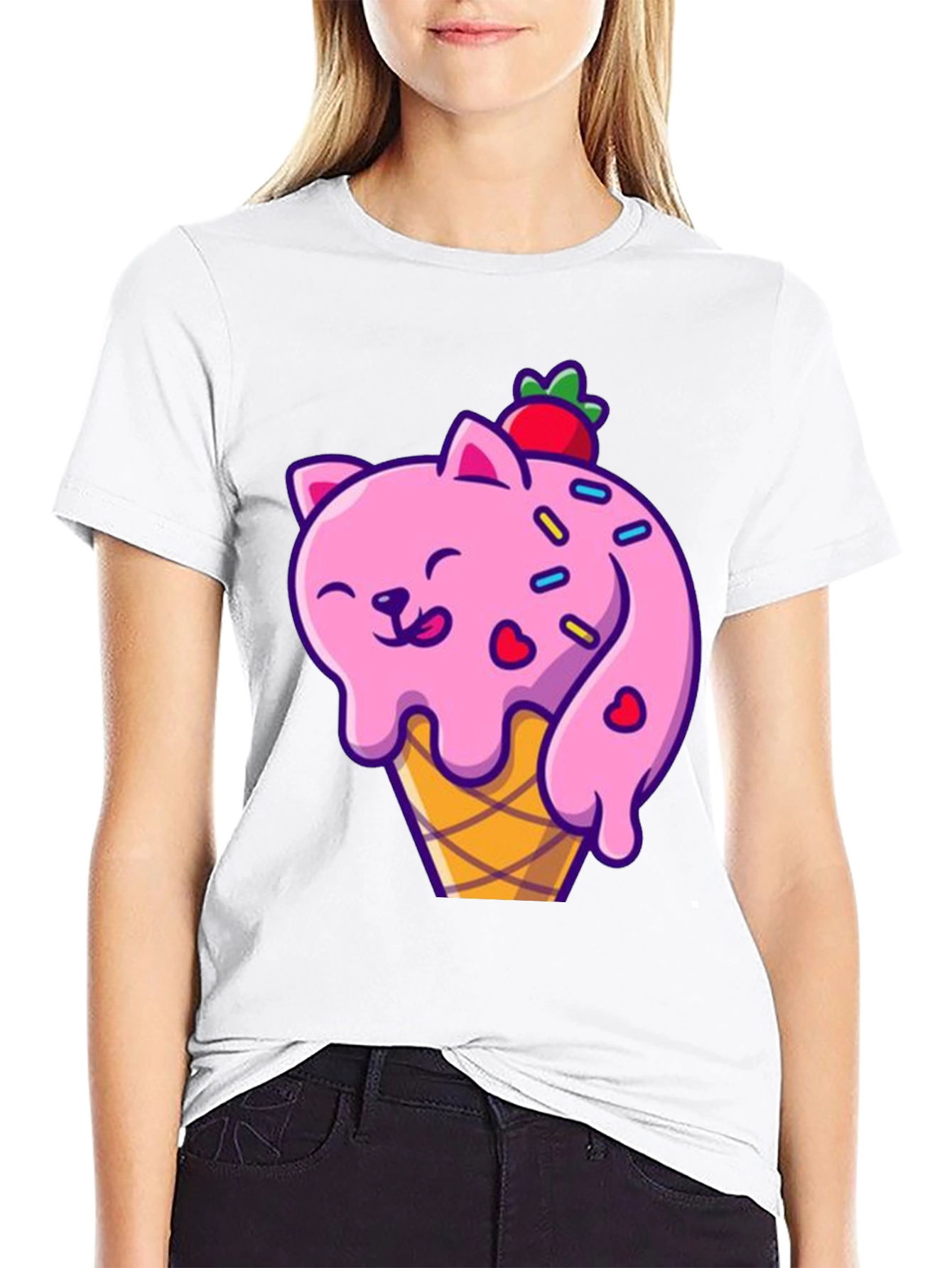 Camiseta Negra con Diseño de Gato Helado