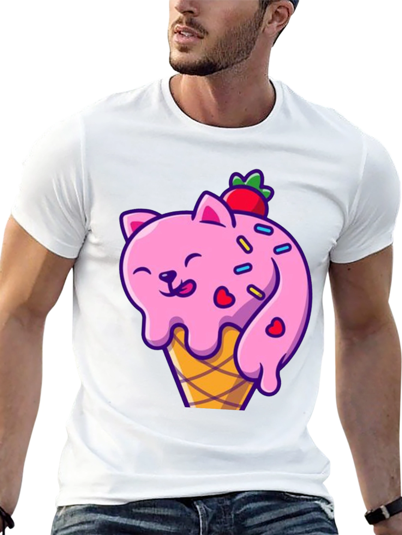 Camiseta Negra con Diseño de Gato Helado