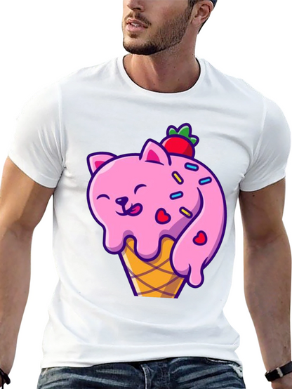 Camiseta Negra con Diseño de Gato Helado