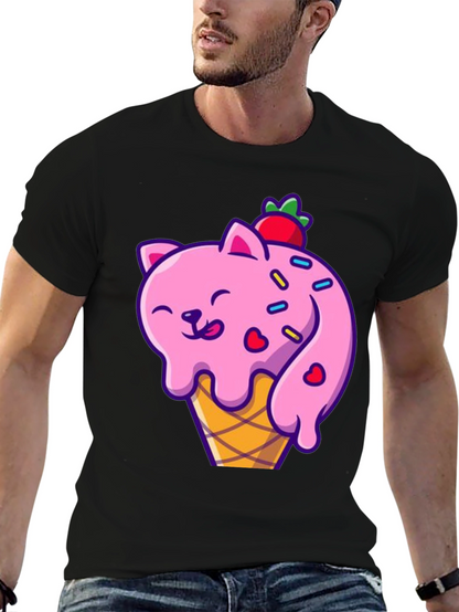 Camiseta Negra con Diseño de Gato Helado