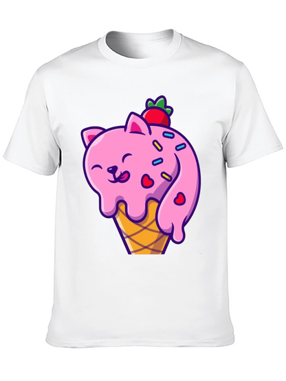 Camiseta Negra con Diseño de Gato Helado