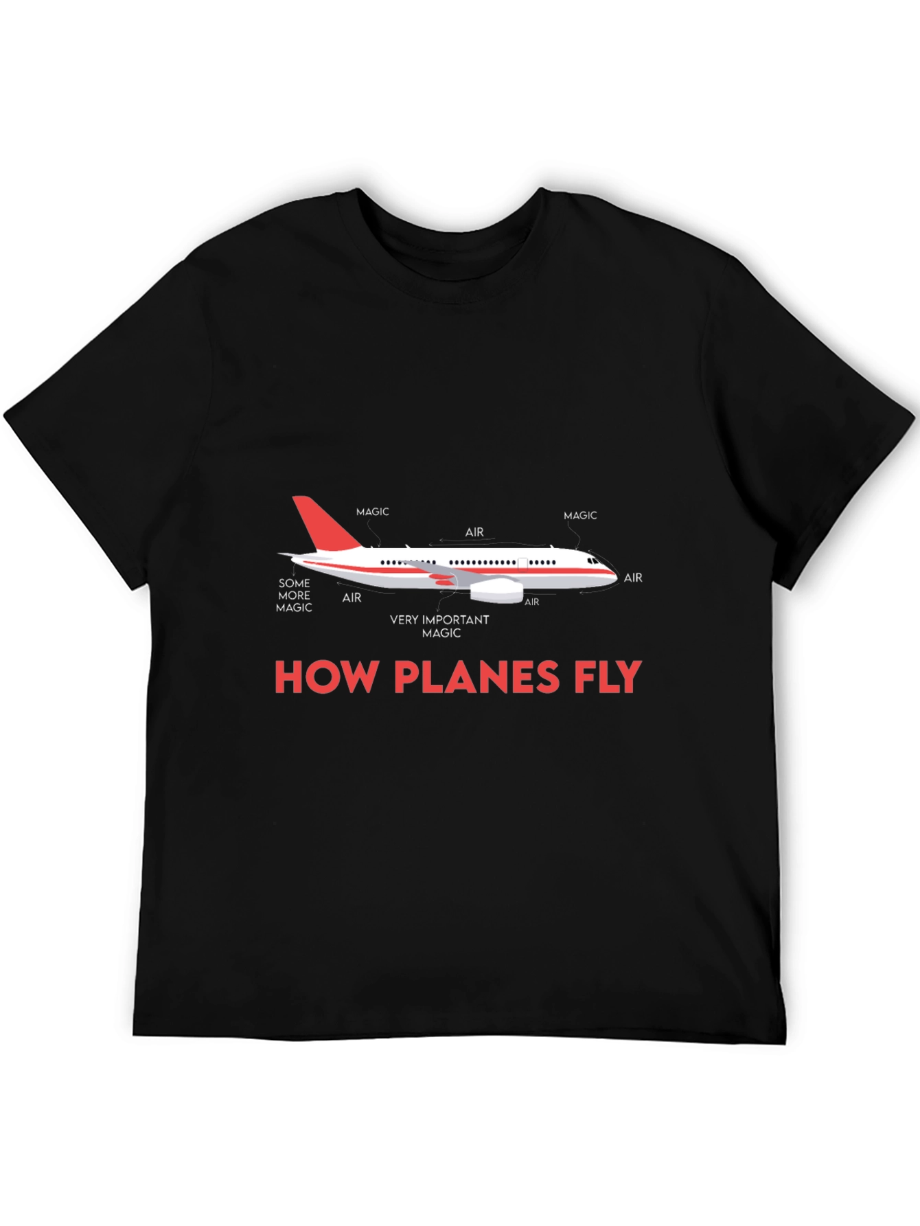 Camiseta Negra con Diseño de Avión How Planes Fly