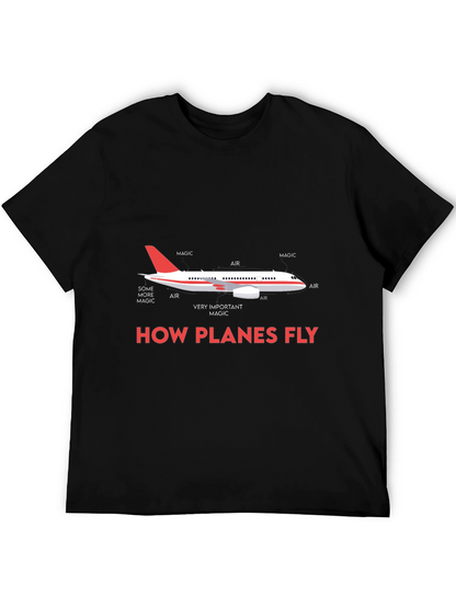 Camiseta Negra con Diseño de Avión How Planes Fly