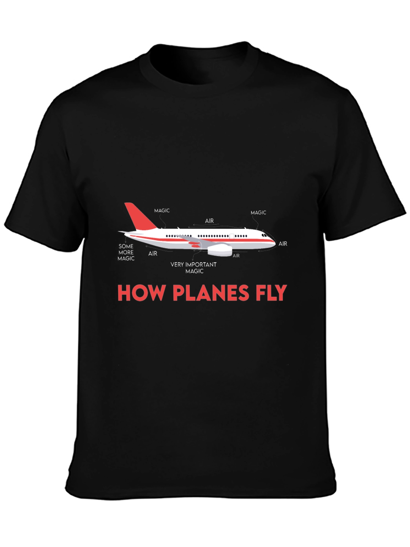 Camiseta Negra con Diseño de Avión How Planes Fly