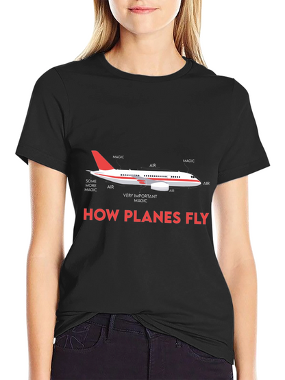 Camiseta Negra con Diseño de Avión How Planes Fly