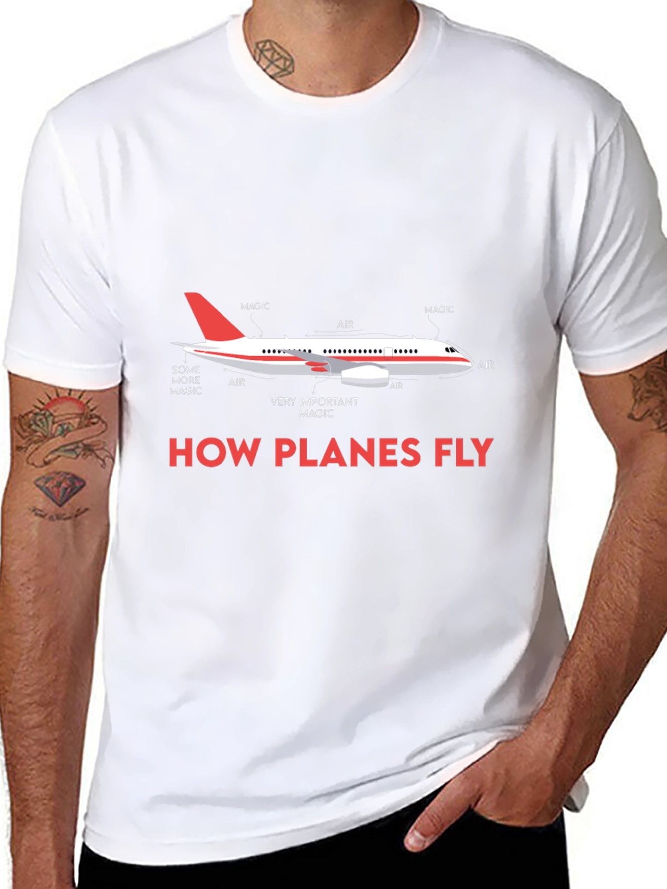 Camiseta Negra con Diseño de Avión How Planes Fly