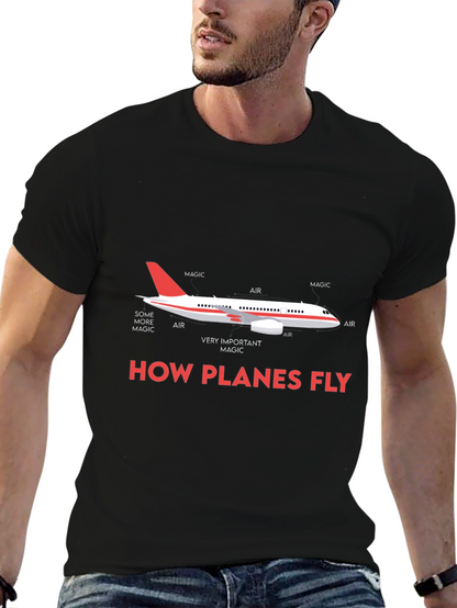 Camiseta Negra con Diseño de Avión How Planes Fly
