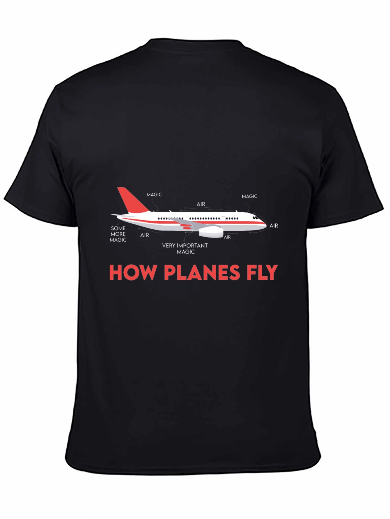 Camiseta Negra con Diseño de Avión How Planes Fly