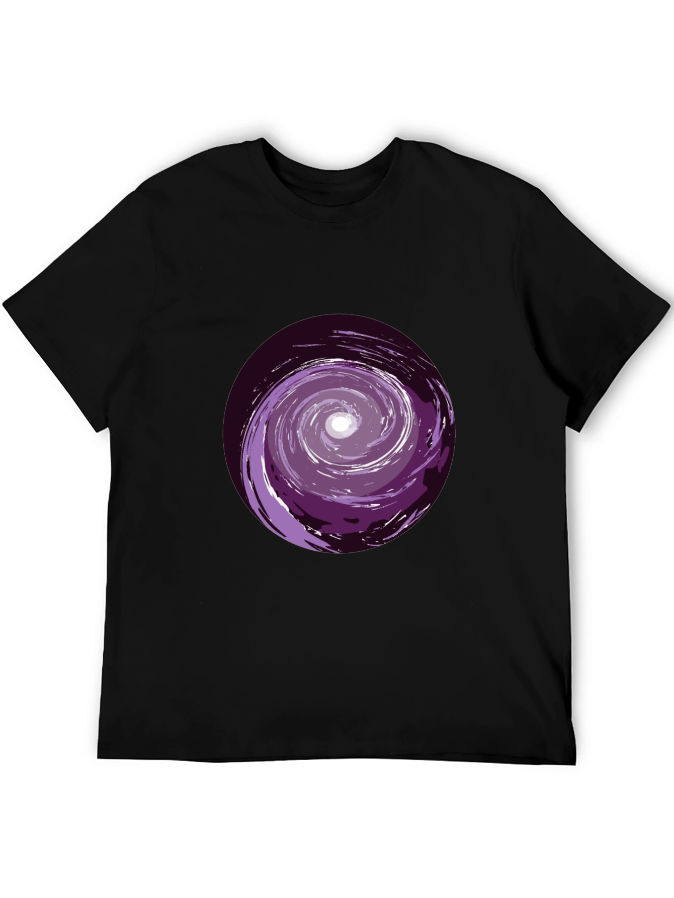 Camiseta Negra con Espiral Morado Abstracto