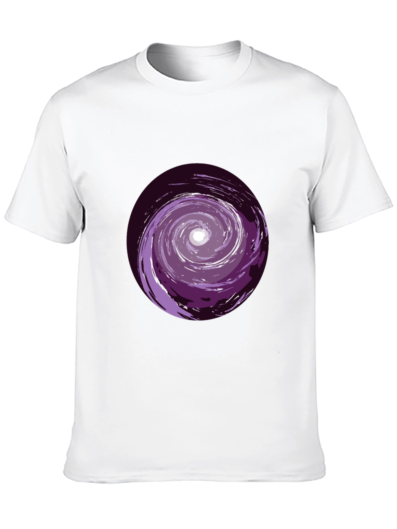 Camiseta Negra con Espiral Morado Abstracto