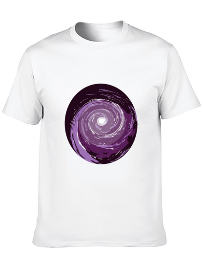 Camiseta Negra con Espiral Morado Abstracto