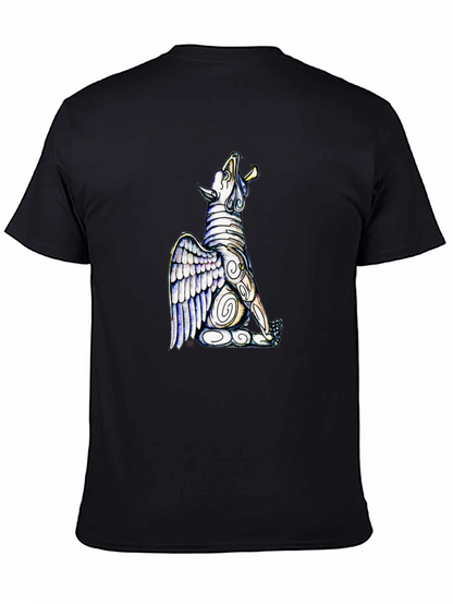 Camiseta Negra con Diseño de Lobo Alado Artístico