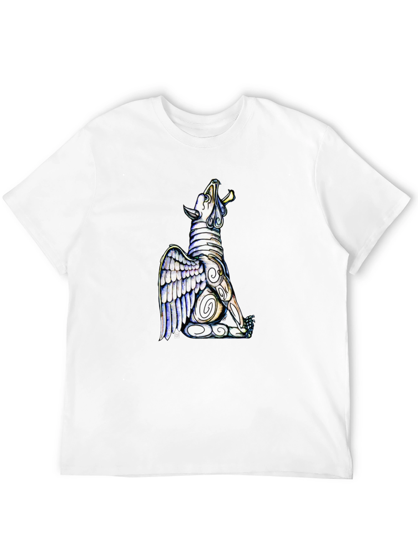 Camiseta Negra con Diseño de Lobo Alado Artístico