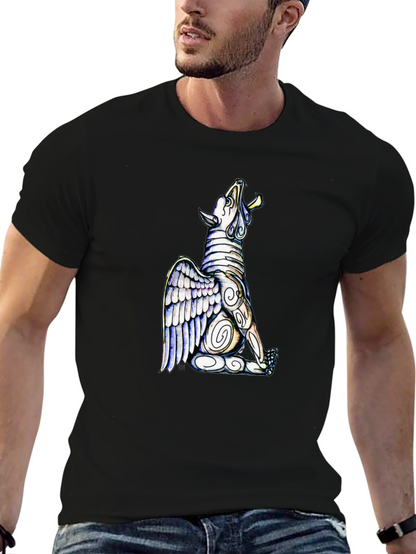 Camiseta Negra con Diseño de Lobo Alado Artístico
