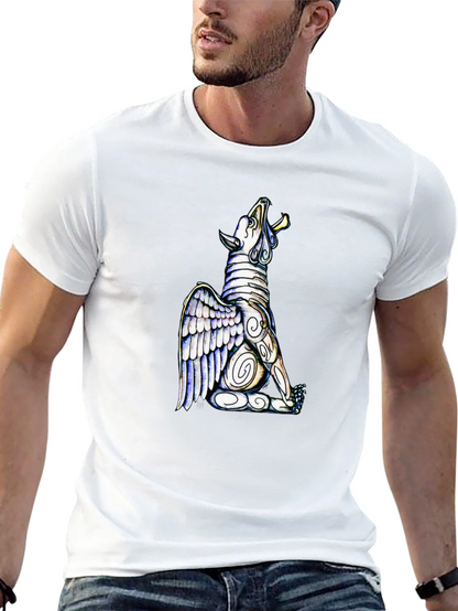 Camiseta Negra con Diseño de Lobo Alado Artístico