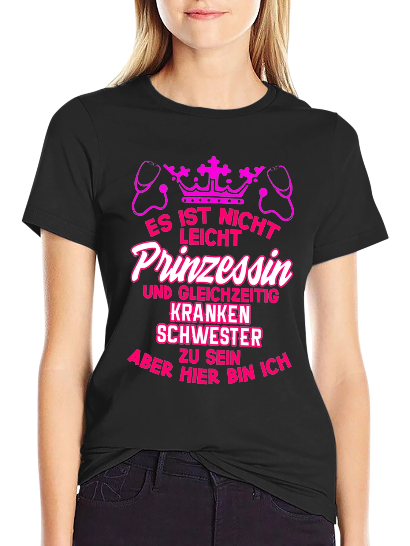 Camiseta Negra Impresión Princesa Enfermera