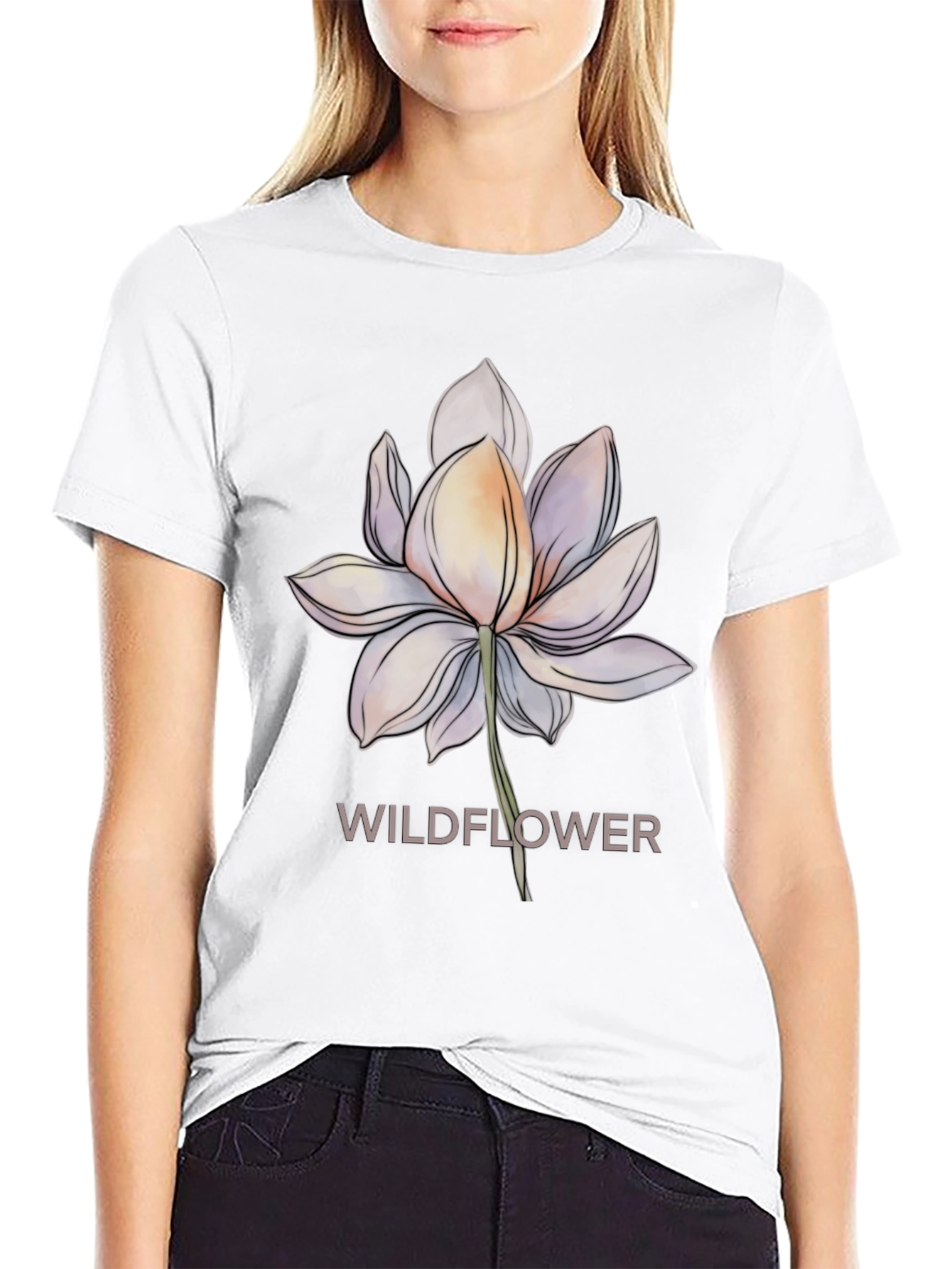 Camiseta Negra con Diseño Floral Wildflower