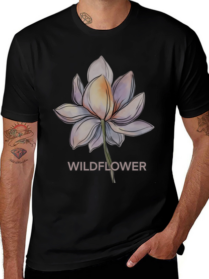 Camiseta Negra con Diseño Floral Wildflower