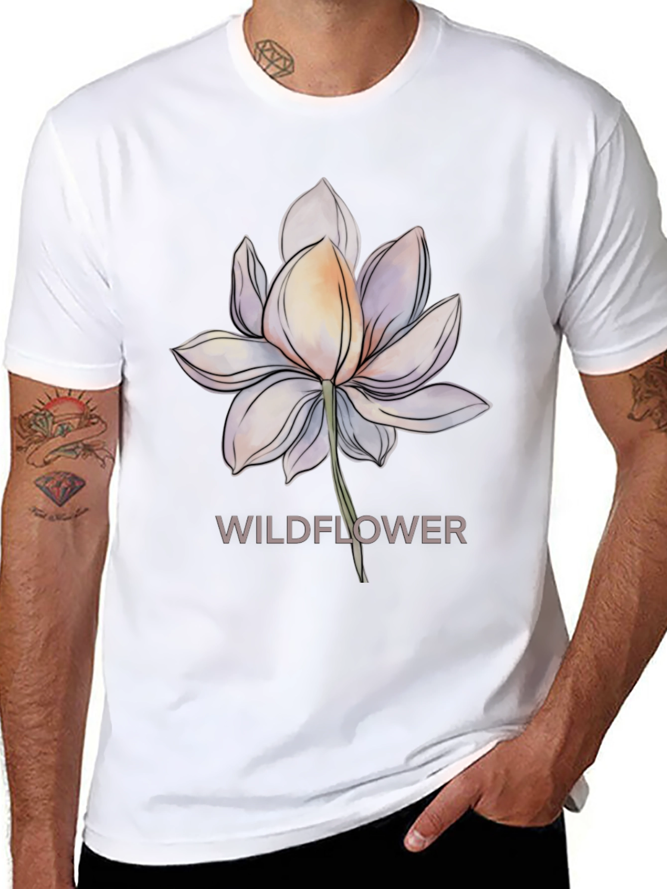 Camiseta Negra con Diseño Floral Wildflower