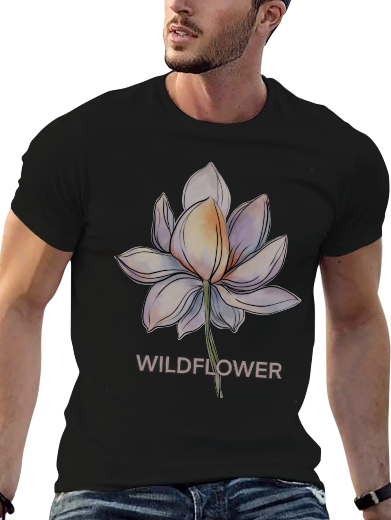 Camiseta Negra con Diseño Floral Wildflower