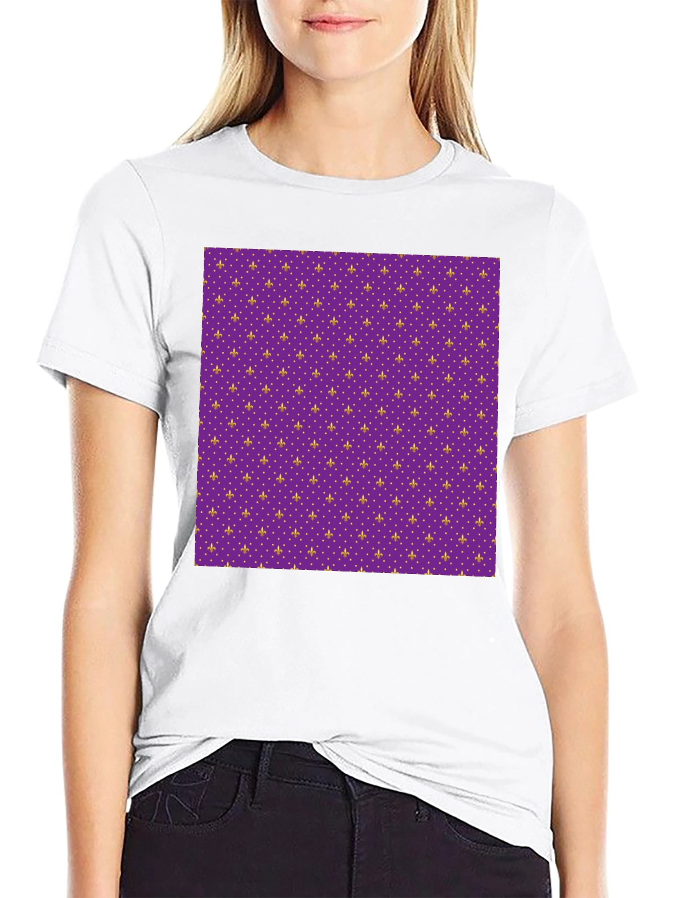Camiseta Negra Estampado Flor de Lis Morada