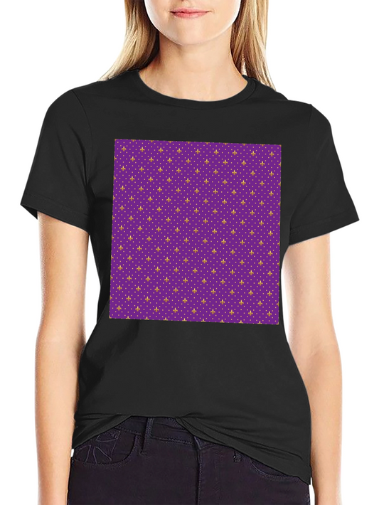 Camiseta Negra Estampado Flor de Lis Morada