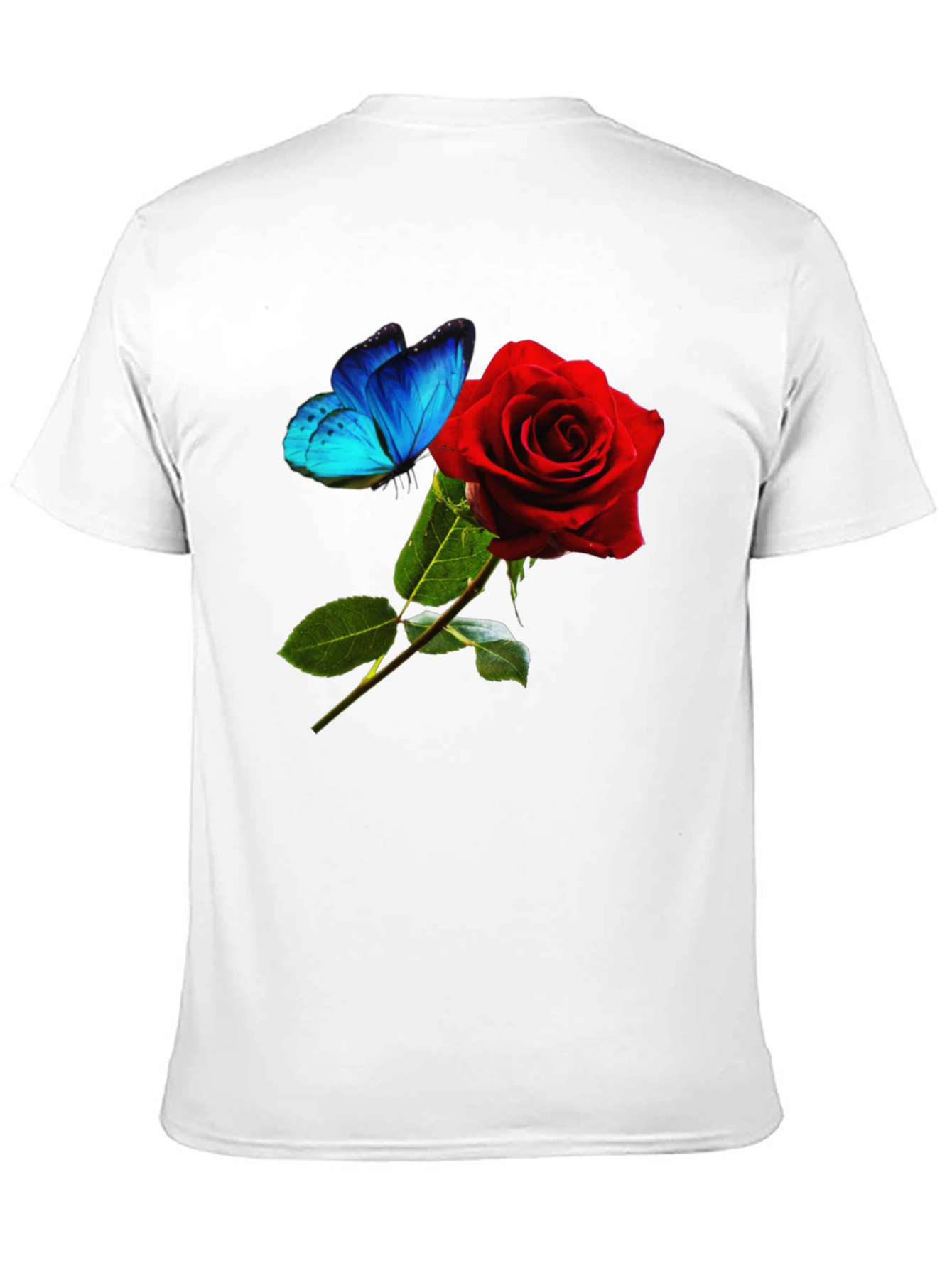 Camiseta Negra: Rosa Roja y Mariposa Azul