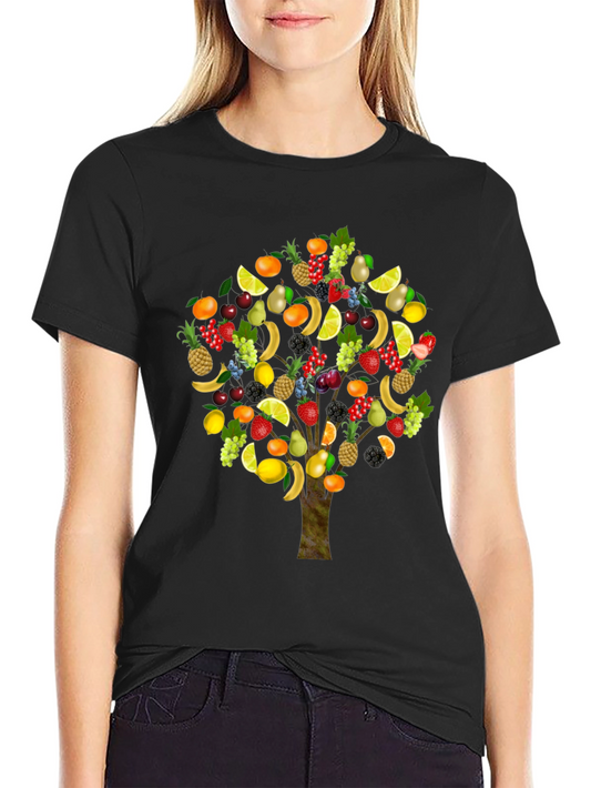 Camiseta Negra con Árbol Frutal Divertido