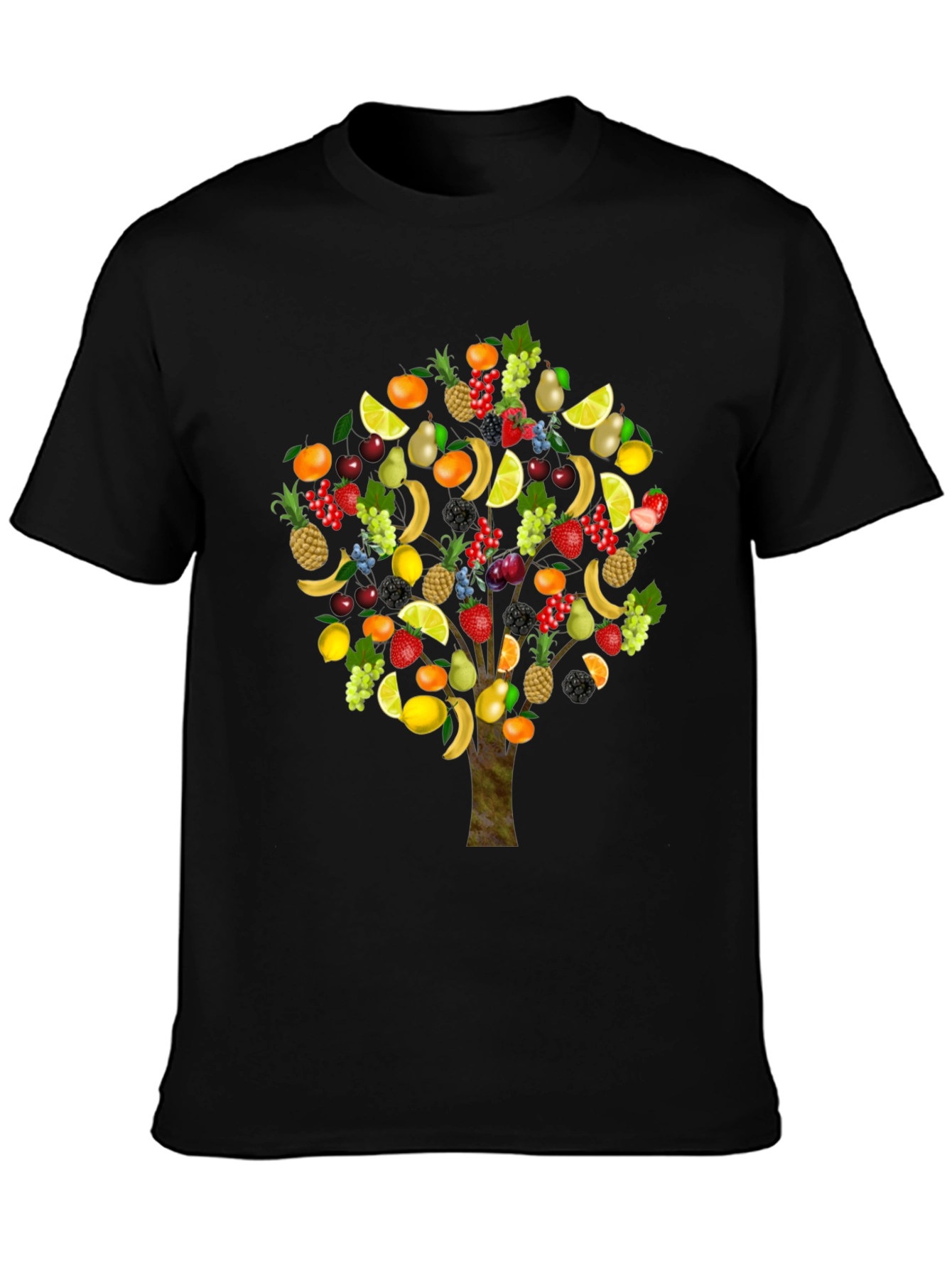 Camiseta Negra con Árbol Frutal Divertido