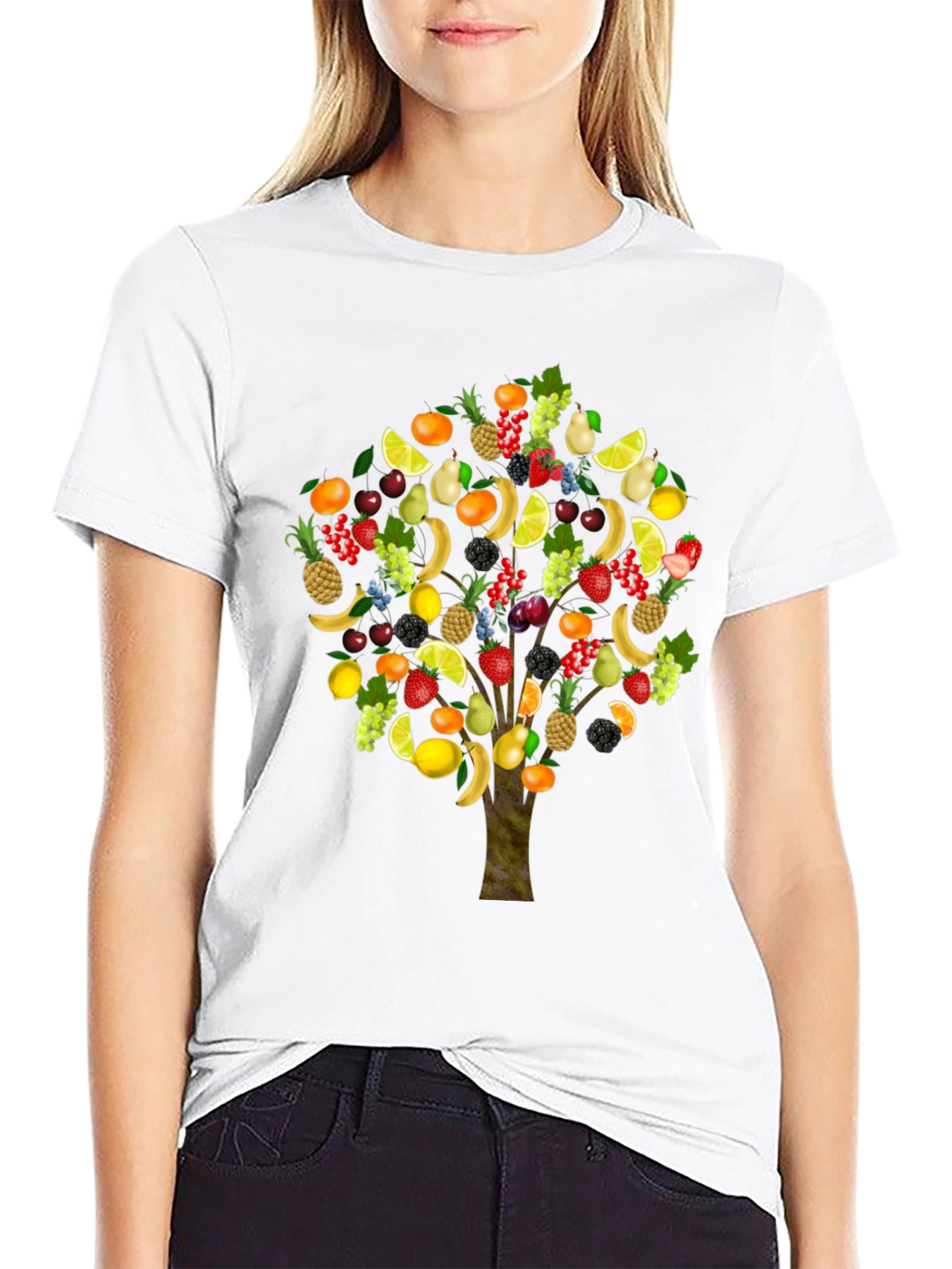 Camiseta Negra con Árbol Frutal Divertido