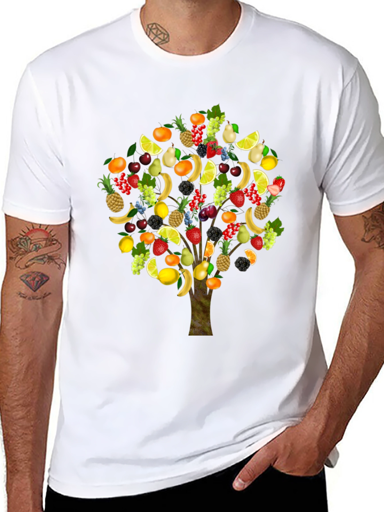 Camiseta Negra con Árbol Frutal Divertido