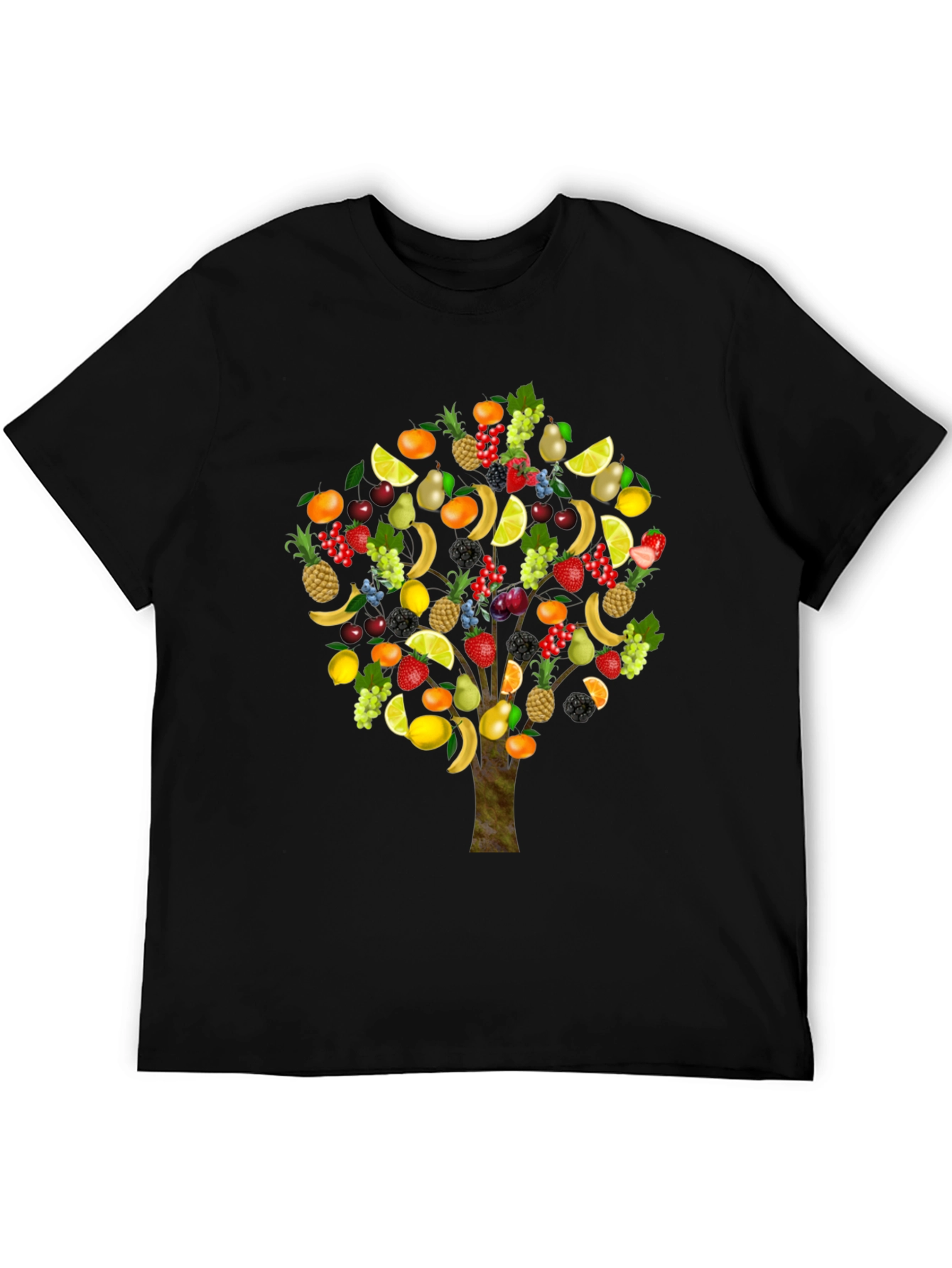 Camiseta Negra con Árbol Frutal Divertido
