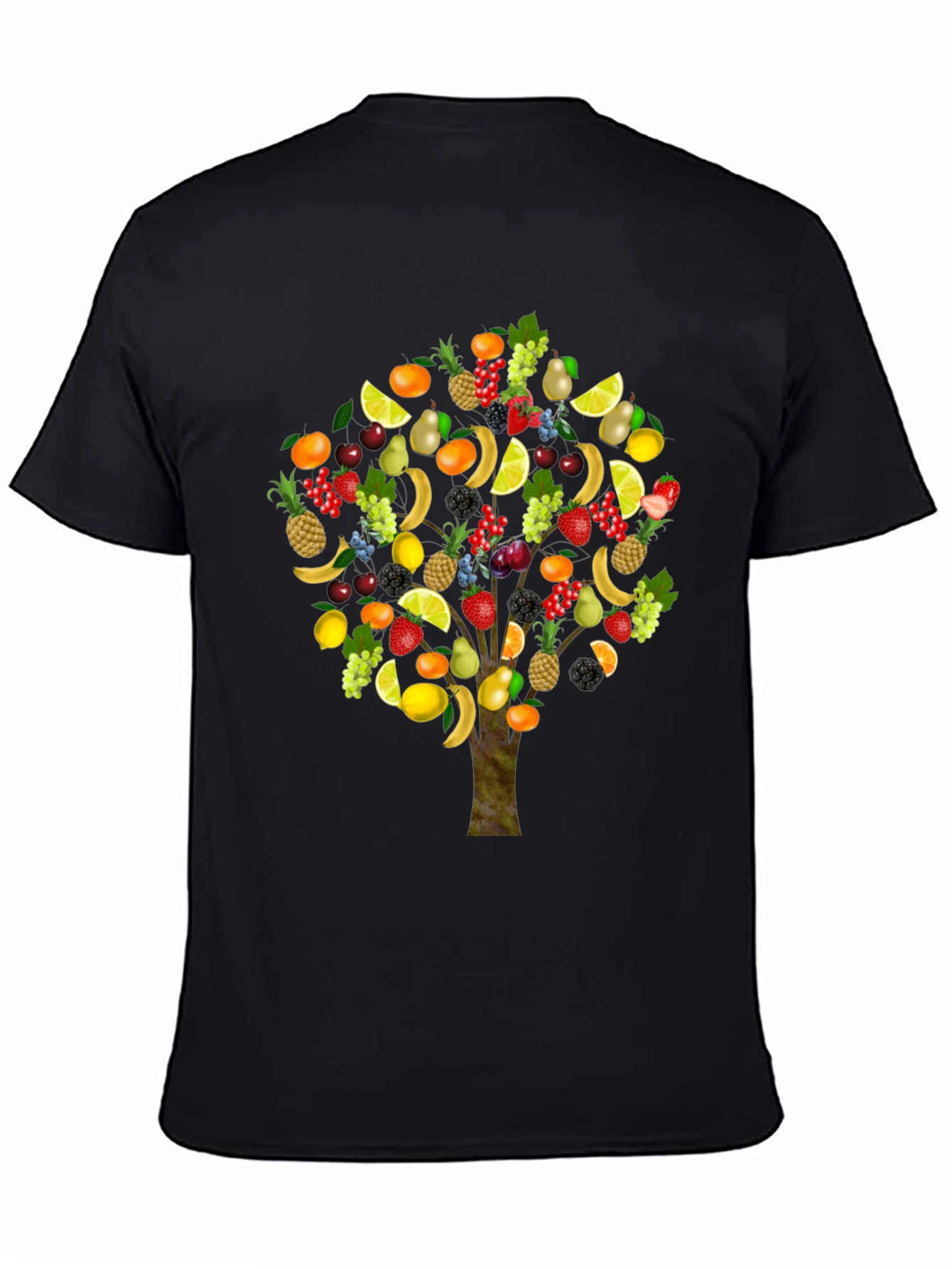 Camiseta Negra con Árbol Frutal Divertido
