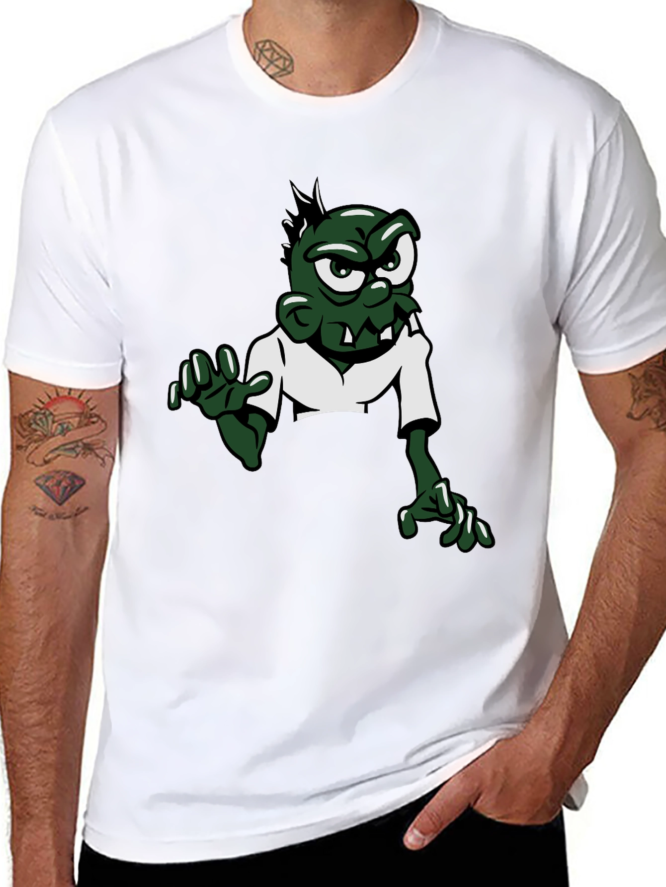 Camiseta Negra con Diseño de Zombie Divertido