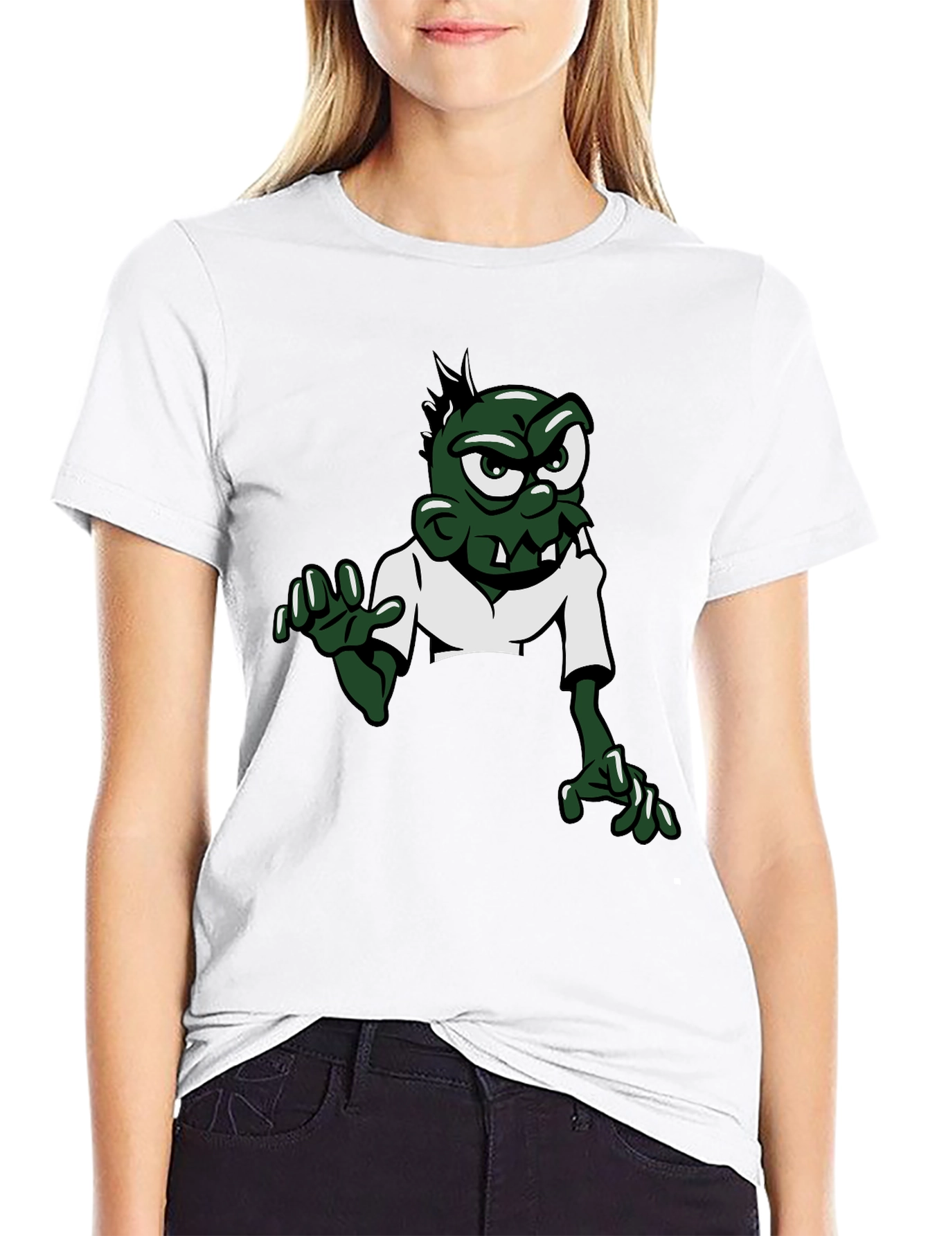 Camiseta Negra con Diseño de Zombie Divertido