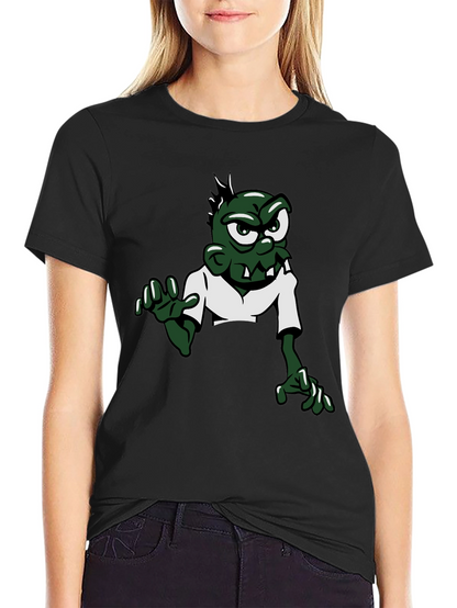 Camiseta Negra con Diseño de Zombie Divertido