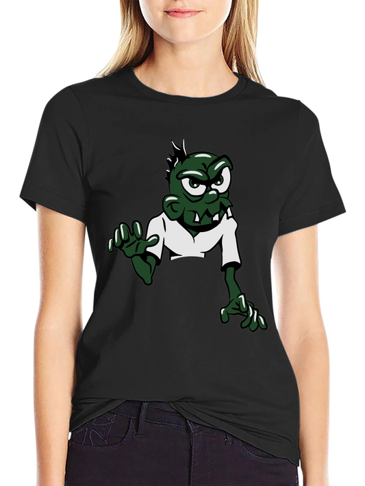 Camiseta Negra con Diseño de Zombie Divertido