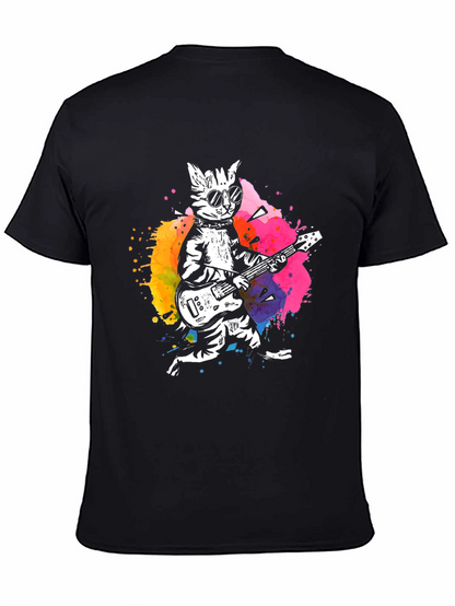 Camiseta Negra con Diseño de Gato Rockero