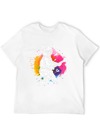 Camiseta Negra con Diseño de Gato Rockero