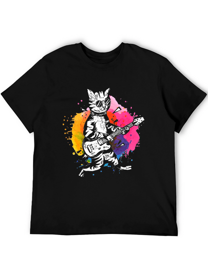 Camiseta Negra con Diseño de Gato Rockero