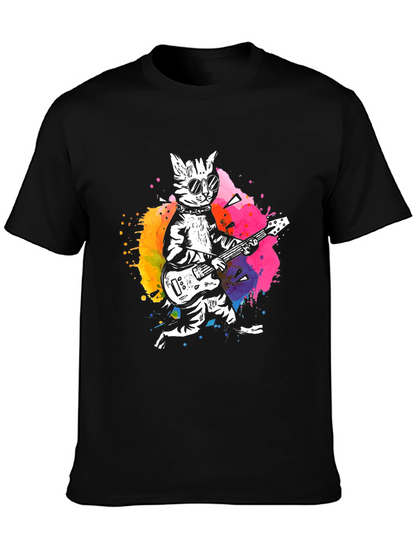 Camiseta Negra con Diseño de Gato Rockero