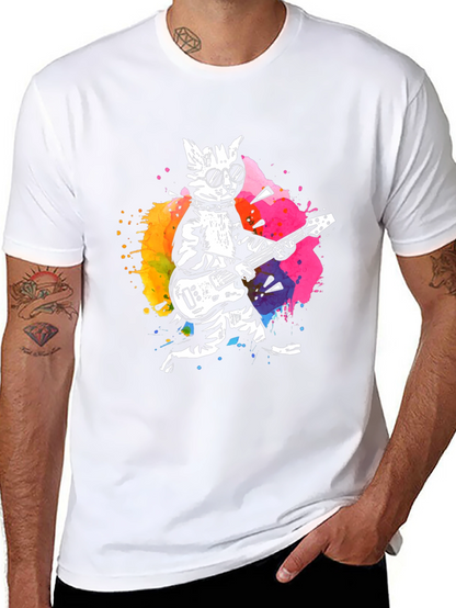 Camiseta Negra con Diseño de Gato Rockero