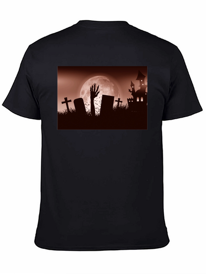 Camiseta Negra Halloween Cementerio y Mano Zombie