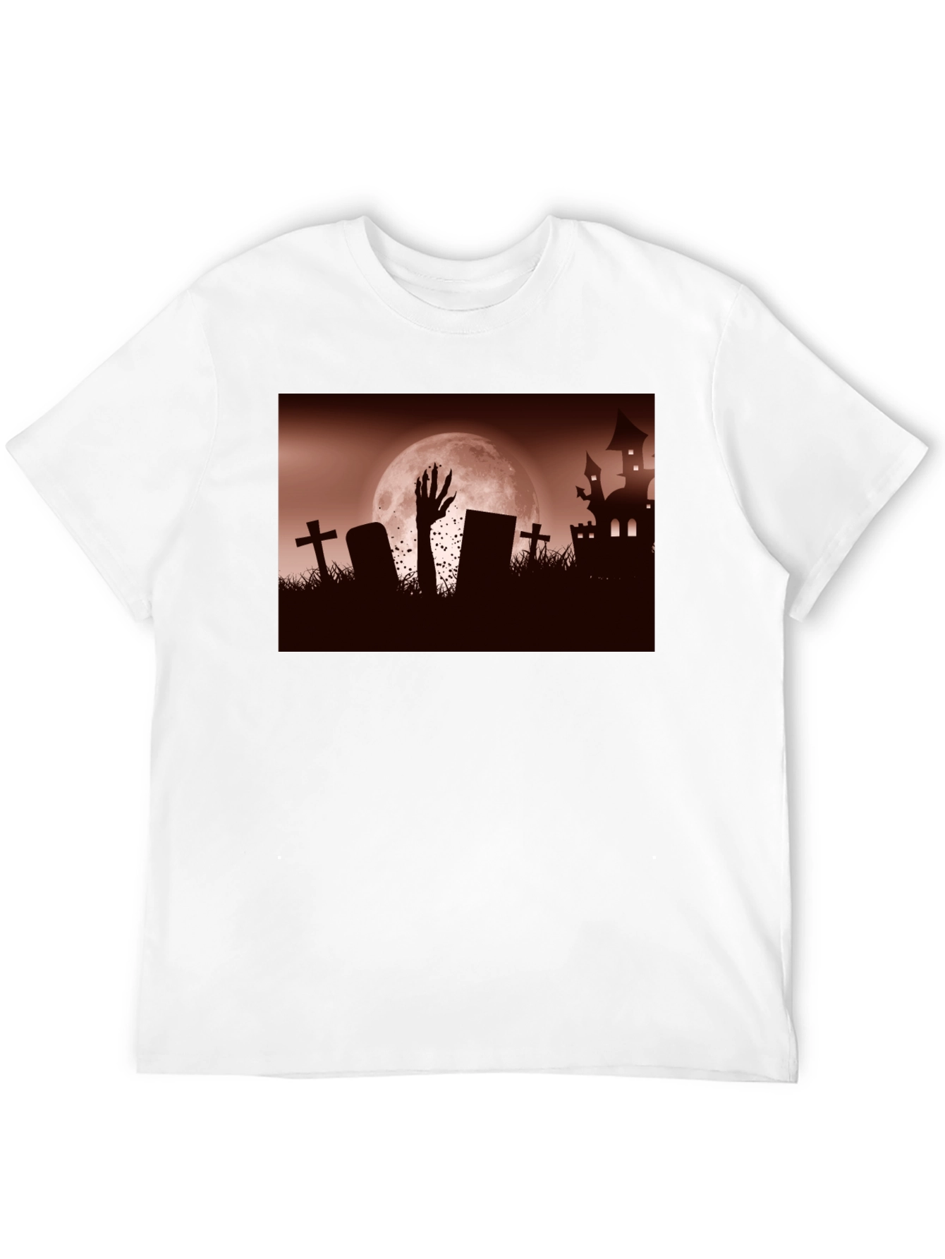 Camiseta Negra Halloween Cementerio y Mano Zombie