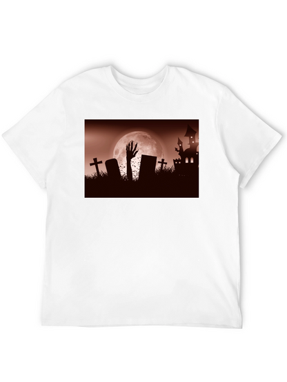 Camiseta Negra Halloween Cementerio y Mano Zombie