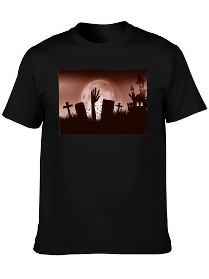 Camiseta Negra Halloween Cementerio y Mano Zombie